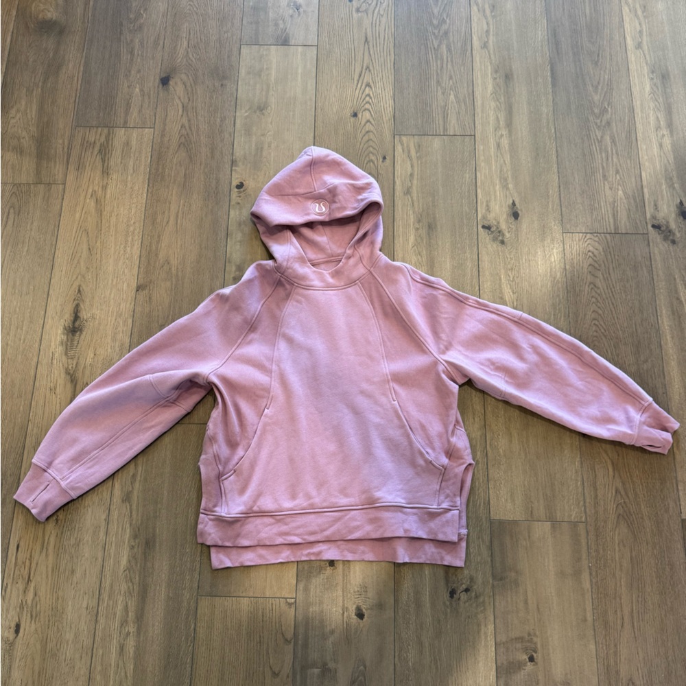 Scuba oversized side slit hoodie in Rose Blush. Size M/L